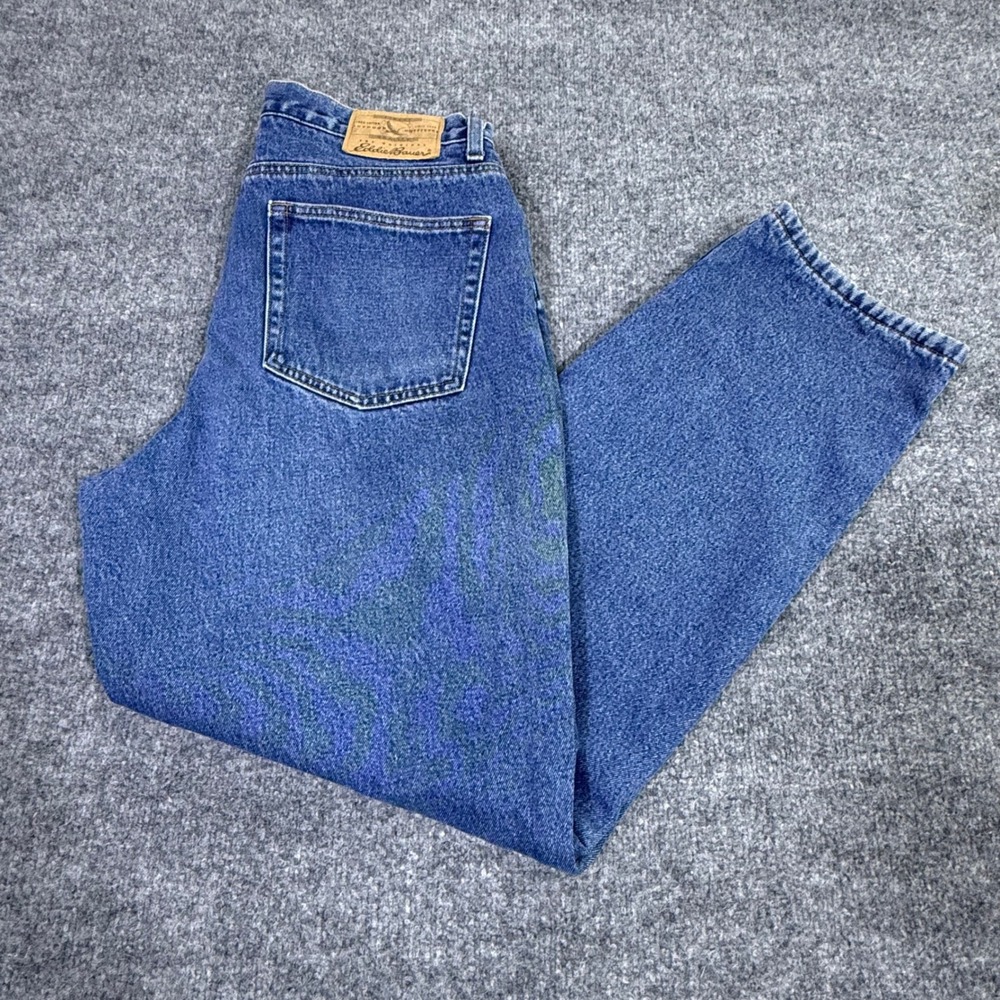Vintage Eddie Bauer Fleece Lined Denim Jeans Mens 33x32 Medium Wash Blue Red